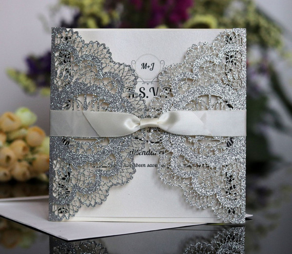 Vintage Wedding Envelope Invitations Ribbon 8 Colours Wedding Cards Designs Hollow Wedding Card Designing Fca2107