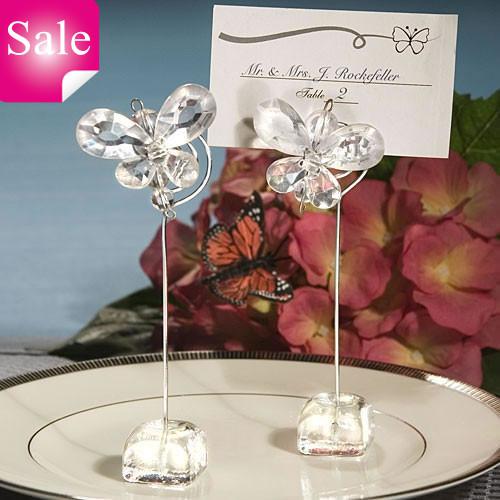 * 40pcs/lot, Exquisite white Crystal Butterfly Place Card Holder Wedding Favors