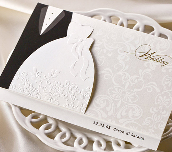 Classic White-Black Bride and Bridegroom Wedding Invitations Cards, By Wishmade, BH2046