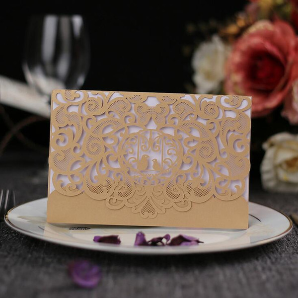 Elegant Laser Cut Hollow Flower Wedding Invitations Cards with Crystal navy blue ivory personalized Bridal Invitation Card Cheap