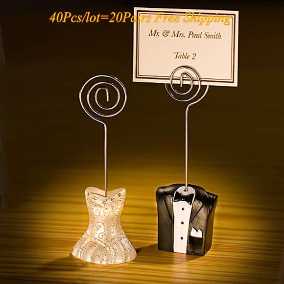 (40Pcs/Lot=20Pairs) Bride and Groom Wedding Place Card Holder For Wedding Decorations and guest name card holders Party Favors(NO CARDS)