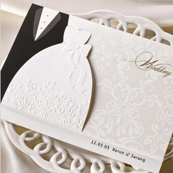 New Personalized Design White The Bride and Groom Dress Style Invitation Card Wedding Invitations Envelopes Sealed Card Top Quality