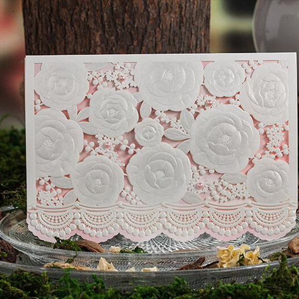 White Flower Hollow Invitations Pink Wedding Invitation Cards Event Party Supplies Decoration Floral Inviting Card Laser Cut