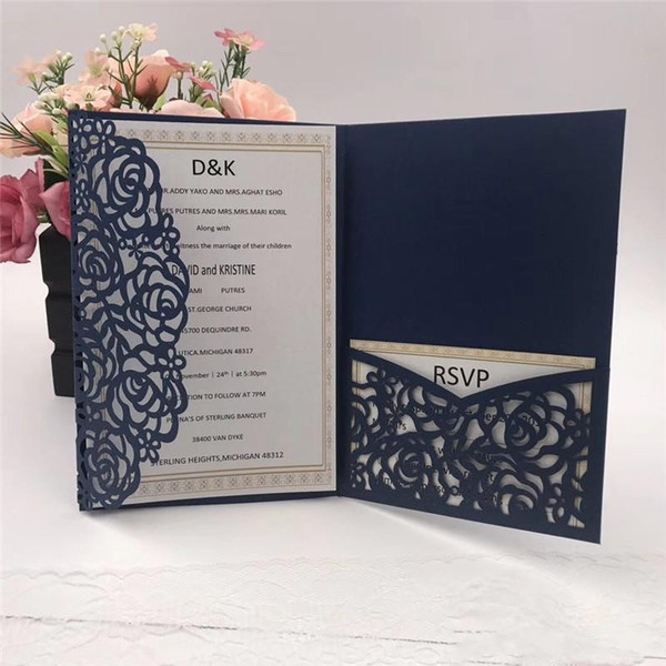 Hot Sale Navy Blue Laser Cut Wedding Invitations Cards New Design wedding invitation personalized Bridal Invitation Card Cheap