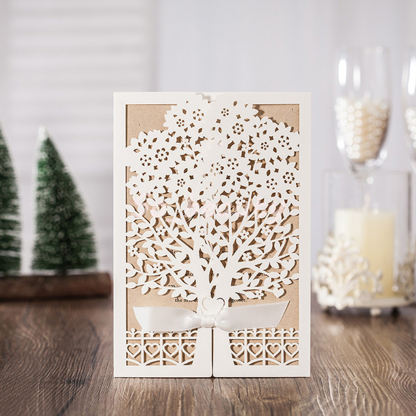 Laser Cut Wedding Invitation Card Tree Pattern with Envelopes Wedding Day Evening Party Invitations Cards Printing Personalized 6176