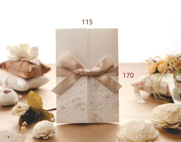 Free shipping 50Sets Vintage Embossed Tri-fold Wedding Invitation With Ribbon Bow+50Envelopes+50Seals+50Cards Free Printable MYF123