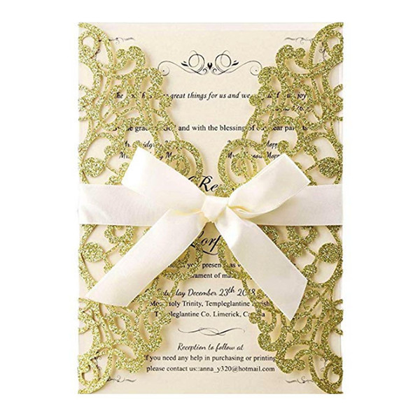 Personalized Wedding Invitations Cards Laser Cut Hollow Out Folded Card With Bowknot New Wedding Favors Four Color Hot Selling By DHL