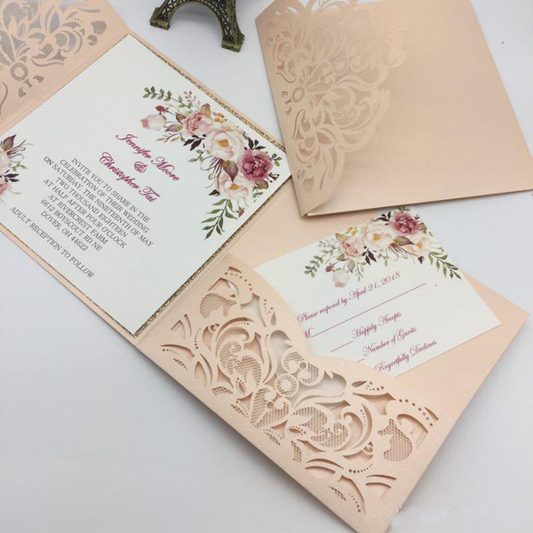 New Arrival Laser Cut Pocket Wedding Invitation Suites, Customizable Invites With Envelope Wedding Accessory Blank Inner Custom