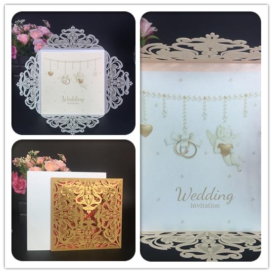 Cheap laser cut Gold Silver wedding invitations cards hollow personalized Engagement invitation cards with insert & envelope 