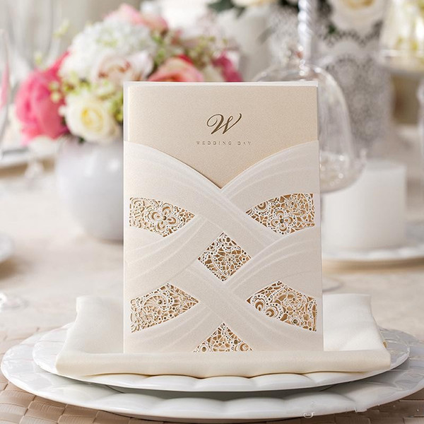 New Red Ivory Hollow Lace Wedding Party Invitations Laser Cut Wedding Cards with Free Envelope cheap sale 50 Pieces/lot