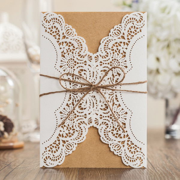 edding Invitations Cards Personalized Rustic Retro Lace Style Handmade Invitation Card for Party Free Printed with Envelopes & Seals PK14113