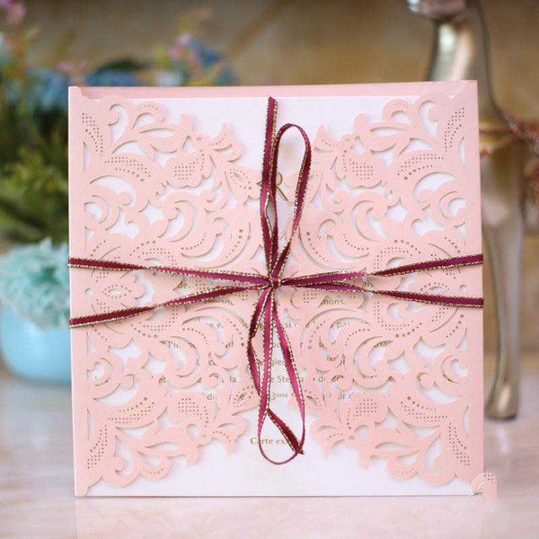 New Elegant Pale Pink Sky Blue Vintage Swirl Gatesby Laser Cut Invitations, Free Printing and 