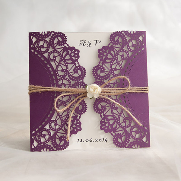 Wholesale 100 Pack Purple Flower decoration Small bouquet New Year festival Invitations Cards customize Blank Wedding Invitation