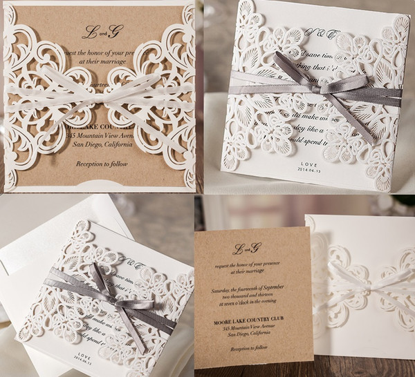 European Classic White Laser Cut Wedding Invites With Blank or Customized Inner Shee Free by DHL