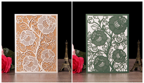 Elegant wedding invitations greeting card business thank you meeting cards RSVR flora modern laser cut invitation paper