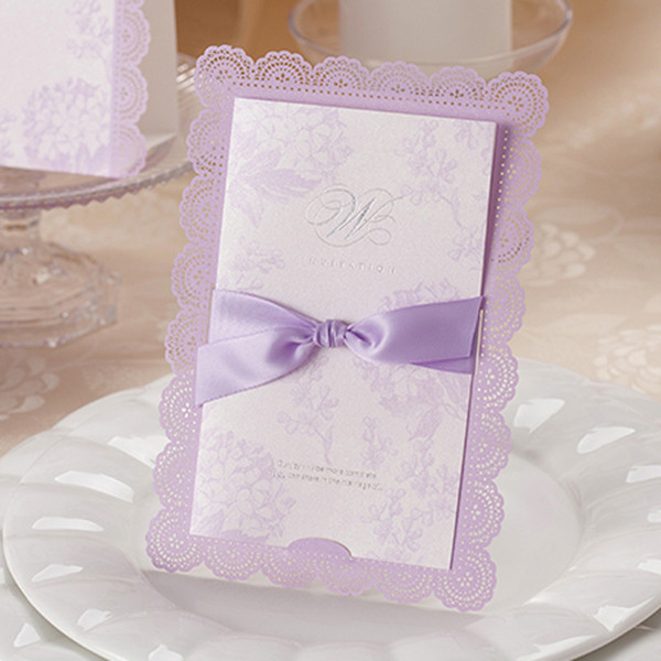 Simple Wedding Invitations Lavender laser cut wedding invitations With Ribbon inexpensive Wedding Supplies Paper Business Party Birthday
