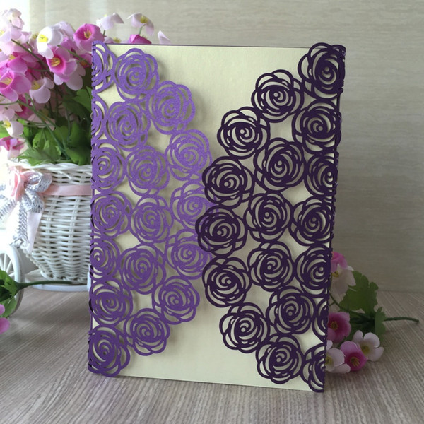 50pcs Laser Cut Wedding Party Invitation Card Romantic Decoration Cards Delicate Carved Rose Wedding Invitations Blessing Card