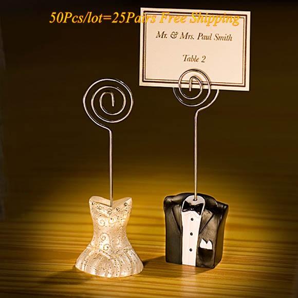 (50Pcs/Lot=25Pairs) Event and Party Favors of Bride and Groom Wedding Place Card Holder For Wedding Decorations and bridal favors (NO CARDS)