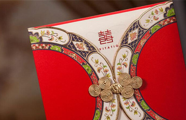 Delicate Vintage Red Laser Cut Wedding Invitations cards Design Chinese Knot Bouquet Personalized Invitation