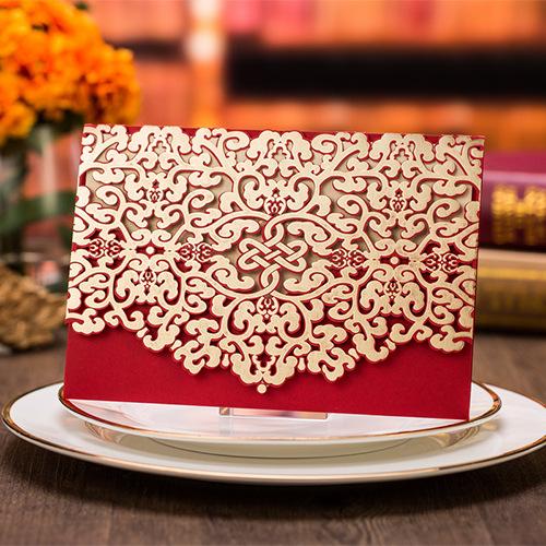 Wedding Invitation 2017 Custom Printing Patter Red Sample Personalised Handmade Laser Cut Lace Birthday Invitation Envelope Wedding Cards