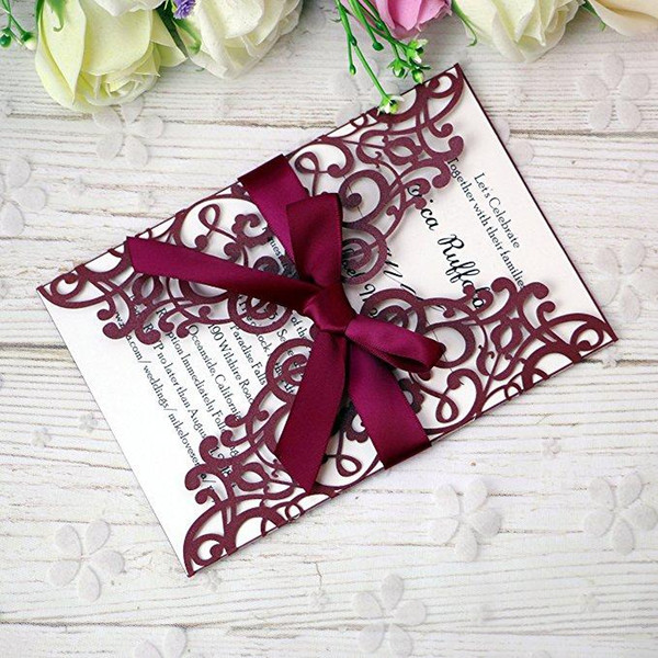 New Elegant Laser Cut Invitations Cards With Ribbons For Wedding Bridal Shower Engagement Birthday Graduation Invites Wedding Invitations