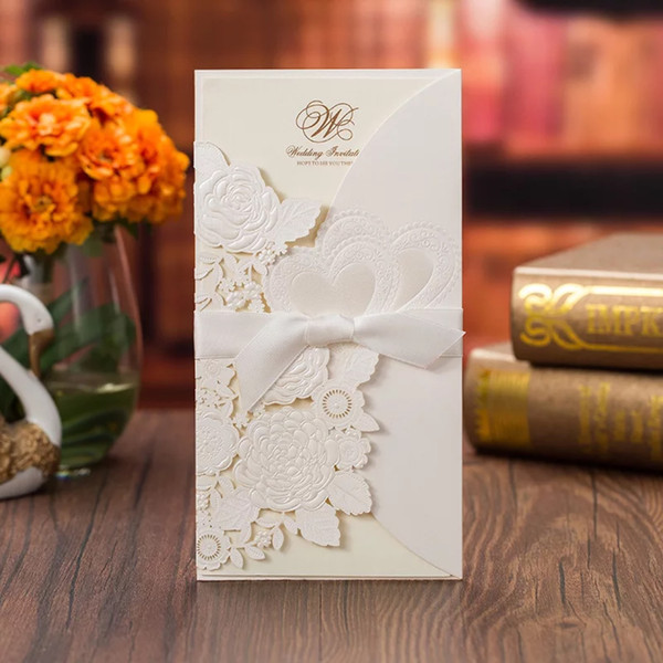 Laser Cut Wedding Invitations Free Printing Invitation Cards With Gilding Flowers Hearts Personalized Wedding Invitations BW-I0044W