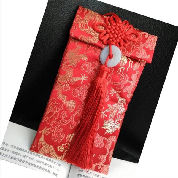 Chinese wind cloth art jewelry bag Wedding brocade cloth red envelopes wedding invitation bags size about 9.5*18cm free shipping FD14