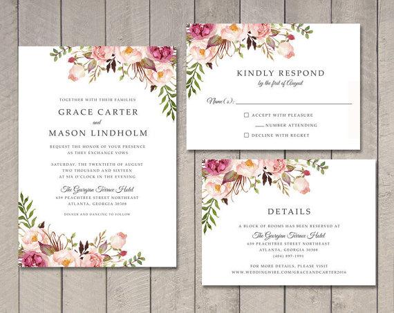 Floral Wedding Invitation, RSVP, Details Card wedding card wedding invitation card