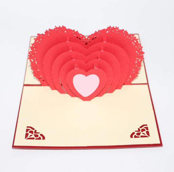 Wedding Greeting Card 3D Love Heart Postcard with Envelope for Valentine Day Birthday Greeting Card Romantic Gift