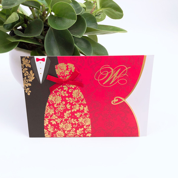 50pcs Red And Black Chinese Style Classic Bride And Groom Wedding Invitation Card Customize Wedding Decoration Supplies