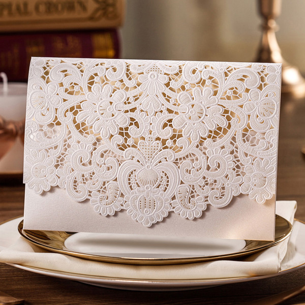 Laser Cut Wedding Invitations Card with Embossed Flower Printable Paper Cards Engagement Marriage Bride Shower Invites Envelope Seal CW073