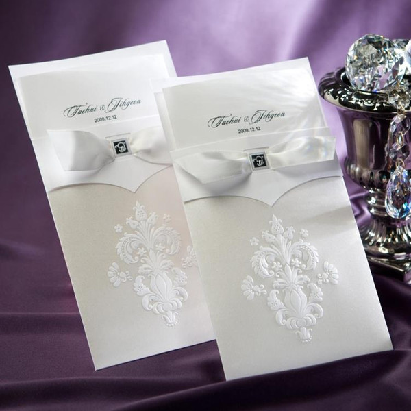New Korean Flower Wedding Invitation Cards Personalized Party Printable Invitation Card With Ribbon Bow And Envelope Sealed Card