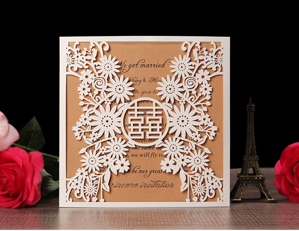 Elegant wedding invitations paper greeting card business thank you meeting cards RSVR flora modern laser cut invitations paper