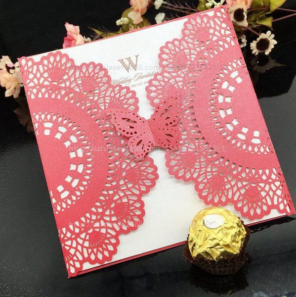 Wedding Invitations Laser Cut Customizable Hollow Crystal Lace Bow Ribbon Wedding Invitation Cards WT01