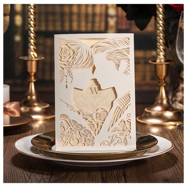 Funny Bridal And Groom Photos Laser Cut Wedding Invitations Cheap Hollow Paper Card With Rose Style Online New Year Christmas Cards Vintage