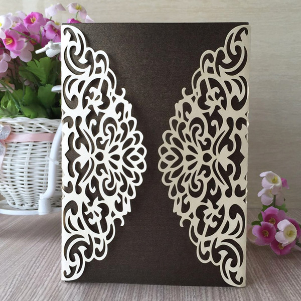 50pcs Laser Cut Pearl Paper Two Folded Christening & Baptism Greeting Blessing card Party Birthday wedding Invitation Card