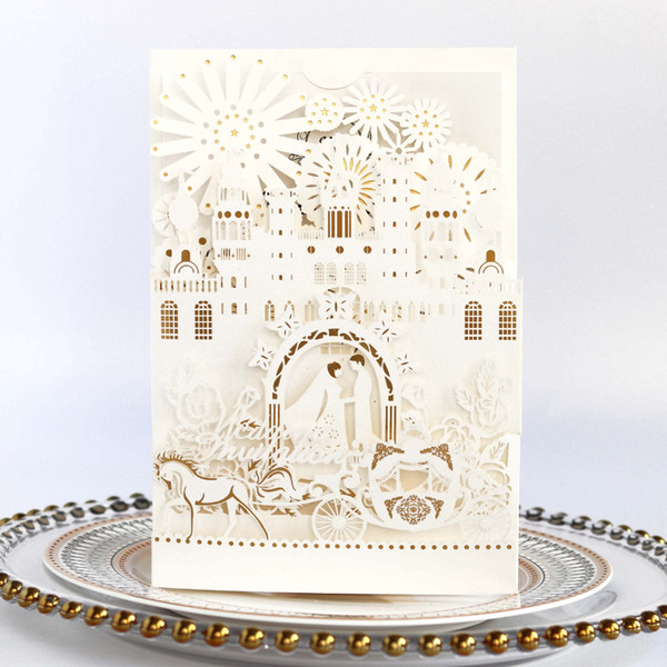 Luxurious palace bow White Elegant laser cut wedding invitations cards hollow personalized Engagement invitation card with envelope