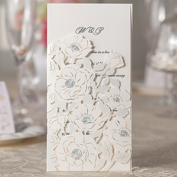 New Graceful charming Hollow Design Wedding Invitation Cards Cut-out Flower Invitation Cards Personalized (Set Of 50) 