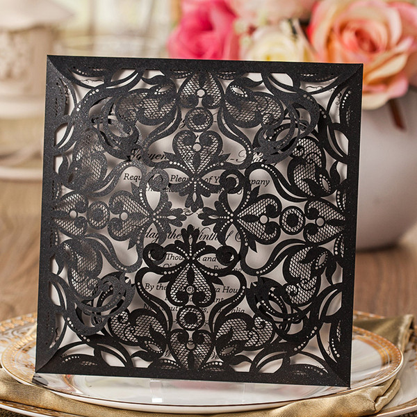 Black Wedding Invitations Cards Laser Cut Hollow Flower 2016 High Quality personalized Bridal Invitation Card Cheap