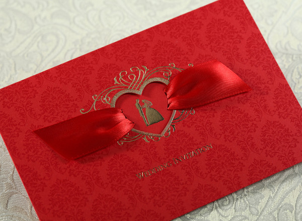 Red Wishmade wedding invitation with gold couple image CW1041 with envelopes, seals, for wedding