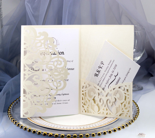 Laser Cut Folded Wedding Invitations Cards with Double Cards for Wedding Bridal Shower Engagement Birthday Graduation