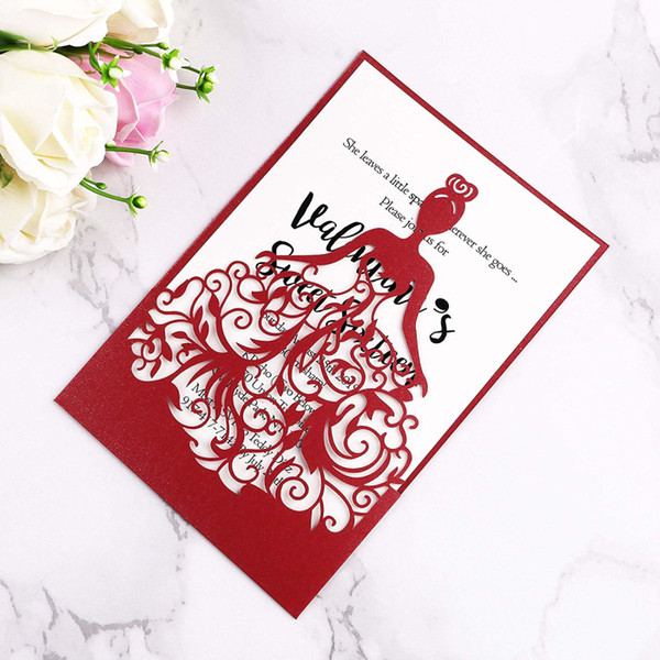 New Arrival Free DHL Lase Cut Crown Princess Invitations Cards For Business Birthday Sweet 15 Quinceanera, Sweet 16th Invite(RED)