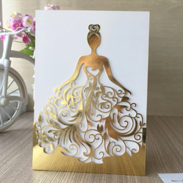 Glod blue light reflected wedding invitation princess laser cutting adult ceremony party invtations custom made free ship