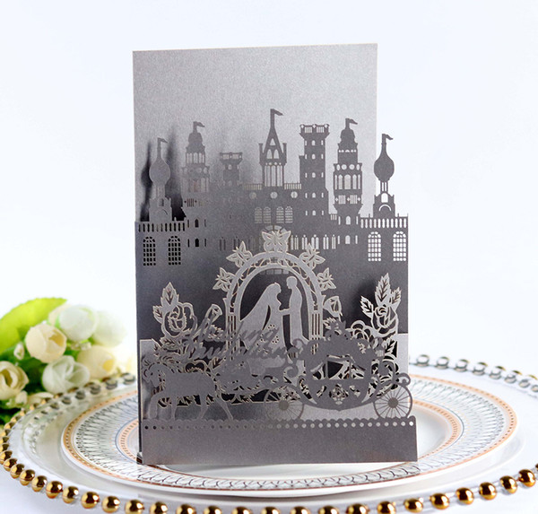 New 3D Wedding Invitation Card 50PCS/Lot Envelope, Inner Page, Invitations pocket 4PCS/Set Stereoscopic Vintage Invitations Cards P157