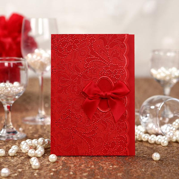 Chinese Wedding Invitations Cards Red Vintage Style Embossed Wedding Invitation With Envelope and Seal Free Printing