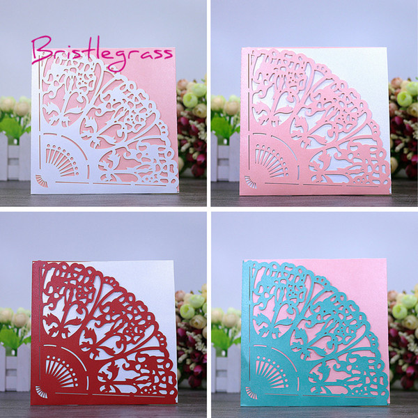 BRISTLEGRASS 10 Set Laser Cut Fan Flower Vine Wedding Invitations Engagement Party Event Evening Invites Card Personalised Print