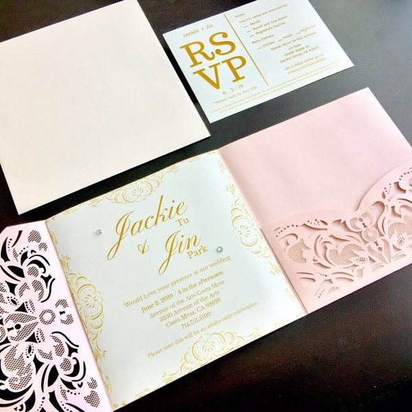 Real Made Laser Hollow Personal Free Printed Invitation Customization Invites With Envelope Wedding Accessory Blank Inner Custom