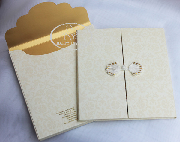 Free Shipping for Some Countries! HI1091 Personalized Hard Cover Gate Fold Wedding Card with Gold Foil Made in China