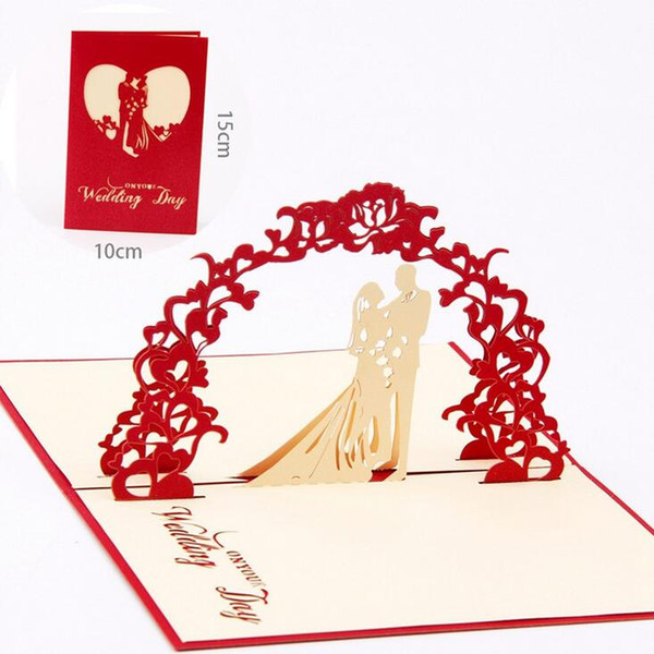 New Red Unique Design 3D Bride Groom Wedding Invitation Cards With Envelopes Seals 10pcs/lot free shipping