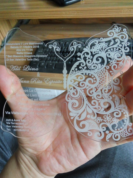 Acrylic clear Wedding invitations card with Butterfly pattern,wedding invites,acrylic invitations,wedding invitations(1Lot=100Pieces)